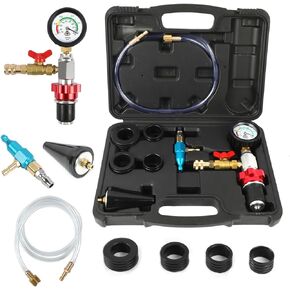 Coolant Vacuum Refill Kit Universal Coolant Vacuum Filler with Taiwanese Vacuum Pressure Gauge, 5 Sizes of Adapters, Quick Tee Coupling, 60 Inch Hose Compatible with All Vehicles