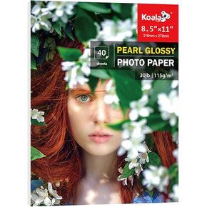 Koala Pearl Glossy Thin Photo Paper 8.5x11 Inches 40 Sheets 30lbs Shiny for Diy Chip Bag Compatible with Inkjet and Laser Printer Use DYE INK