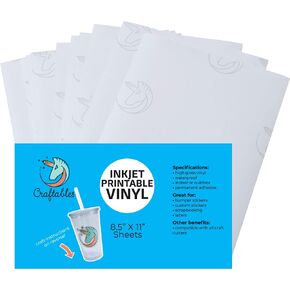 Craftables Waterproof Inkjet Sticker Paper - 10 Sheets Printable Vinyl - Inkjet (Matte White)