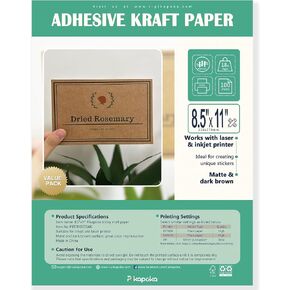 8.5x11 Printable Adhesive Kraft Paper, Dark Brown Kraft Paper with Sticky back for Inkjet and Laser Printer, 100 Bulk Pack, Letter Size Full Sheet (P8511YB115AK) in Kuwait