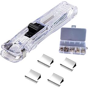 Handheld Paper Clam Clip Dispenser, Portable Fast Paper Clipper with 50 Reusable Silver Metal Clips for Desktop Document Office/School/Home.