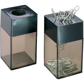 Charles Leonard Transparent Paper Clip Dispenser with Magnetic Top, Small, Black and Smoke (010-B)