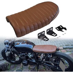 DREAMIZER Motorcycle Vintage Cafe Racer Seat PU Leather Compatible with Suzuki KZ400 KZ650 KZ750 TU250X GS450 GS750 GS1100 R75 R90 XJ550 XJ650 RoadRunner - Flat,Bronze