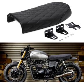 DREAMIZER Motorcycle Vintage Cafe Racer Seat PU Leather Compatible with Suzuki KZ400 KZ650 KZ750 TU250X GS450 GS750 GS1100 R75 R90 XJ550 XJ650 RoadRunner - Flat,Bronze