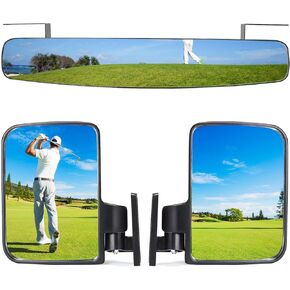 Newest Golf Cart Mirrors,16.5" Panoramic Golf Cart Rear View and Folding Golf Cart Side Mirrors for Club Car EZGO Yamaha