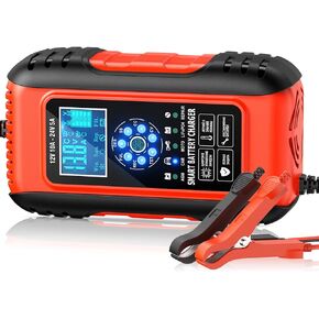 10A 12V/24V Trickle Charger, Smart Automatic Battery Automotive 7-Stage Charging Battery Maintainer with Pulse Repair Function, for Car Truck Motorcycle Lawn Mower Boat