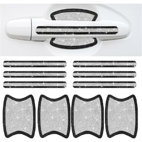 Bling Car Door Handle Protector, Bling Car Door Handle Sticker Anti-Scratch, Universal Car Door Handle Protective Cover, Shiny Rhinestone Car Decor Accessories for Women (White)