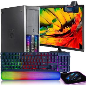 HP RGB Lights Gaming Desktop Combo I7 حتى 3.8 جيجا هرتز، 16 جيجا، 128 جيجا SSD+3T، GeForce GT 730 2G GDDR5، جديد 24 بوصة 1080P LED، WiFi، BT 5.0، RGB BT SoundBar، لوحة مفاتيح وماوس ولوحة ماوس RGB، كاميرا ويب، W10P64 (متجدد) in Kuwait