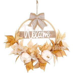 Fall Wreath Fall Decor, Fall Decorations for Home Welcome Sign Fall Wreaths for Front Door, Farmhouse Wreath with Pumpkins Flower for Home Porch, Thanksgiving Decorations House Warming Gifts