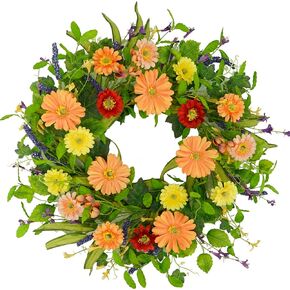 Artificial Spring Summer Wreath for Front Door with Poppy Flower,Daisy,Eucalyptus Leaves for Indoor Outdoor Farmhouse Porch Wall Holiday Window Decoration
