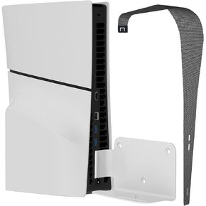 Wall Mount Kit for PS5 Slim 2023 (Disc and Digital Edition), with 1 Aluminum Alloy Controller Bracket and 1 dustproof net, Sturdy Metal Material, with Accessories, Easy to Install, White