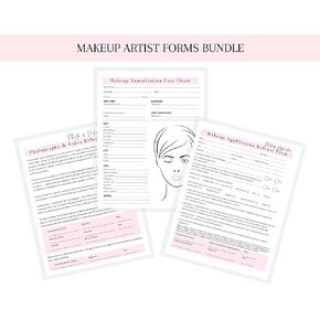 Makeup Artist Bundle | Face Chart, Photo Release, Makeup Release | 75 Pack | 8.5 x 11" A1 Forms | Clients Signature | Client Forms Bundle | White and Pink Design