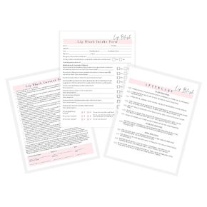 Lip Blush Consent Form, Intake Form, Aftercare Form | 75 Pack | 8.5x11 inch Paper Size Form | 25 Consent Forms, 25 Client Intake Forms, 25 Aftercare Forms