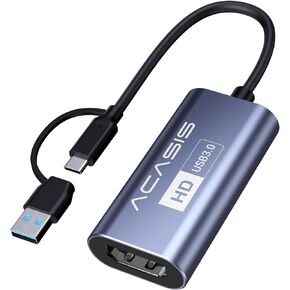 4K HDMI Capture Card, ACASIS Capture Card USB 3.0 HDMI to USB-A/C 1080P 60FPS, Game Video Capture Card for Live Streaming/Gaming/Meeting, for Windows/Mac OS System, Switch PS4/5 Xbox OBS Zoom