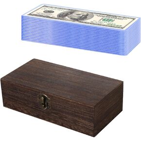 Wooden Lockable Cash Box with 20 PCS Banknotes Top-Insert Holders, Money Holder Cash Organizer Single Row Currency Tray Money Storage Box with Currency Topload Holder Bill Money Top-Load Sleeves