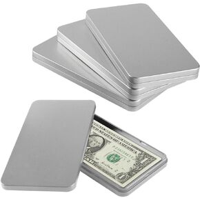 4 PCS Silver Metal Cash Box Money Saving Organizer for Cash Single Row Currency Tray Money Holder Cash Gift Box Money Storage Box with Lid Money Organizer for Cash