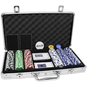DA VINCI 300 11.5 Gram Striped Poker Chip Set with 3 Dealer Buttons, 2 Decks of Cards, Case
