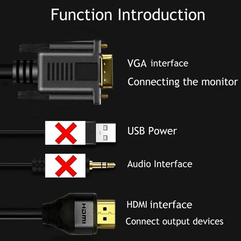YOTETION HDMI to VGA 40Ft Cable with Audio, Directional HDMI (Source) to VGA (Display) Cable (Male to Male) Compatible for Computer, Desktop, Laptop, PC, Monitor, Projector, HDTV, Roku, Xbox in Kuwait