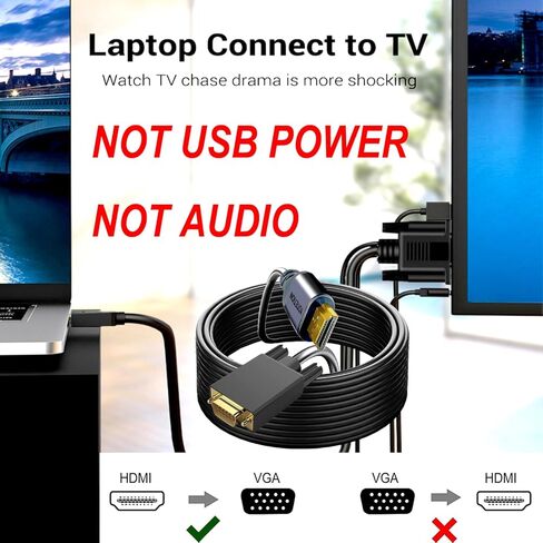 YOTETION HDMI to VGA 40Ft Cable with Audio, Directional HDMI (Source) to VGA (Display) Cable (Male to Male) Compatible for Computer, Desktop, Laptop, PC, Monitor, Projector, HDTV, Roku, Xbox in Kuwait