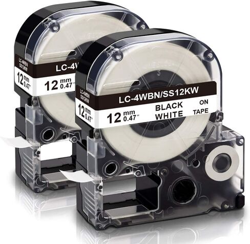 شريط ملصقات Absonic LC-4WBN متوافق مع خرطوشة ملصقات LK-4WBN LC 4WBN9 SS12KW 12 مم لصانع الملصقات Epson LabelWorks LW-300 LW-400 LW-500 LW-600P LW-K200PX، أسود على أبيض، 1/2 بوصة × 26 بوصة، 2 حزمة in Saudi Arabia