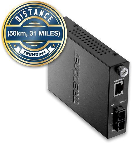 TRENDnet Intelligent 1000Base-T to 1000Base-LX/SX Single Mode SC Fiber Media Converter (20KM, 12.4Miles), Fiber to Ethernet Converter, SC Type Fiber Port,Lifetime Protection, TFC-1000S20, Black in Saudi Arabia