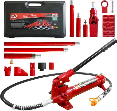 مقبس زجاجة هيدروليكي هوائي تورين TA91206 من BIG RED مع مضخة يدوية يدوية، سعة 12 طن (24,000 رطل)، أحمر in Kuwait