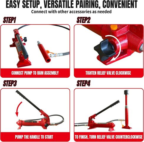 مقبس زجاجة هيدروليكي هوائي تورين TA91206 من BIG RED مع مضخة يدوية يدوية، سعة 12 طن (24,000 رطل)، أحمر in Kuwait