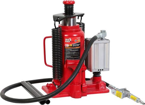 مقبس زجاجة هيدروليكي هوائي تورين TA91206 من BIG RED مع مضخة يدوية يدوية، سعة 12 طن (24,000 رطل)، أحمر in Kuwait