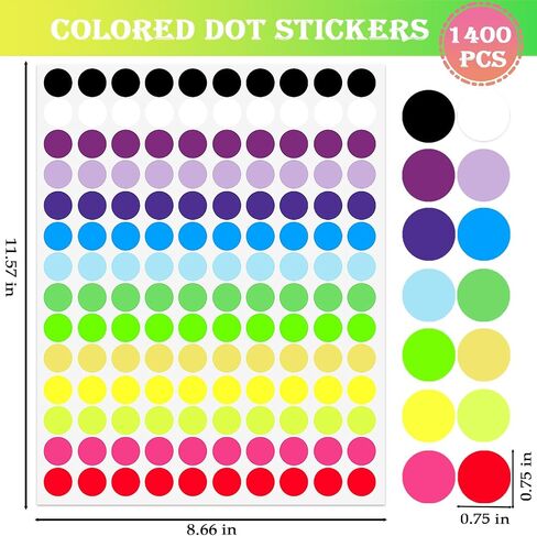 2800 PCS 1/2" Dots Stickers, 14 Colors Small Circle Stickers, Price Stickers for Garage Sale, Polka Round Color Coding Labels Stickers for Toddlers Classroom Office Kitchen Classification Papers in Saudi Arabia