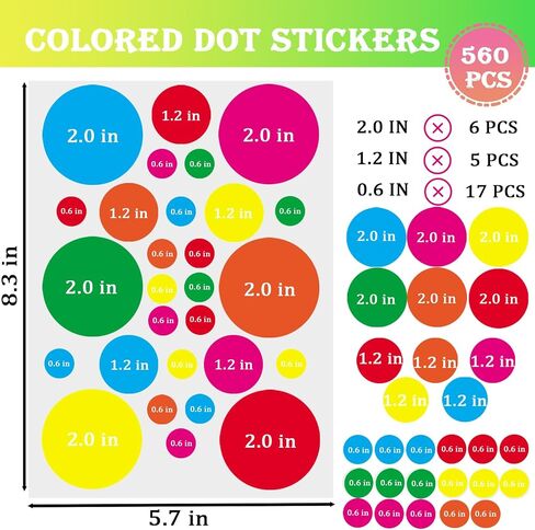 2800 PCS 1/2" Dots Stickers, 14 Colors Small Circle Stickers, Price Stickers for Garage Sale, Polka Round Color Coding Labels Stickers for Toddlers Classroom Office Kitchen Classification Papers in Saudi Arabia