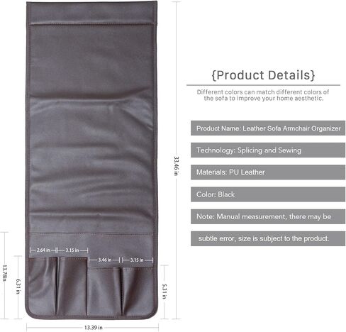 منظم مسند ذراع للأريكة من جلد البولي يوريثان، حامل مجلات كرسي بذراعين، حامل عن بعد مقاوم للماء للأريكة مع جيب كبير، 4 جيوب صغيرة للمجلات، جهاز التحكم عن بعد، الهاتف، الآيباد، الكتب (بني) in Kuwait