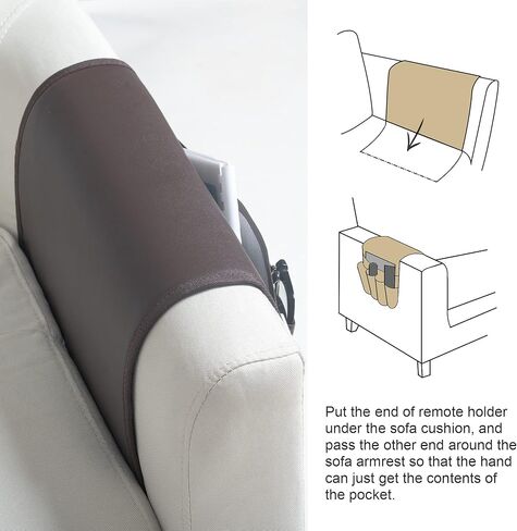 منظم مسند ذراع للأريكة من جلد البولي يوريثان، حامل مجلات كرسي بذراعين، حامل عن بعد مقاوم للماء للأريكة مع جيب كبير، 4 جيوب صغيرة للمجلات، جهاز التحكم عن بعد، الهاتف، الآيباد، الكتب (بني) in Kuwait