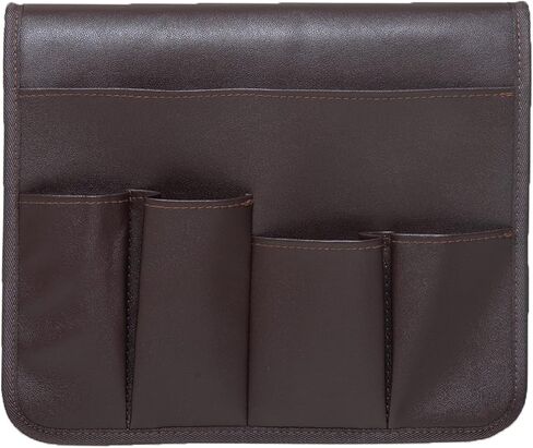 منظم مسند ذراع للأريكة من جلد البولي يوريثان، حامل مجلات كرسي بذراعين، حامل عن بعد مقاوم للماء للأريكة مع جيب كبير، 4 جيوب صغيرة للمجلات، جهاز التحكم عن بعد، الهاتف، الآيباد، الكتب (بني) in Kuwait