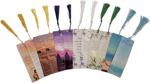 NC Set of 12 Bible Verse Bookmarks with Prayers - 6 Unique Designs with Matching Tassels - 5x15cm, Inspirational, Spiritual & Religious Christian Bookmarks, Perfect for Gifts in Saudi Arabia