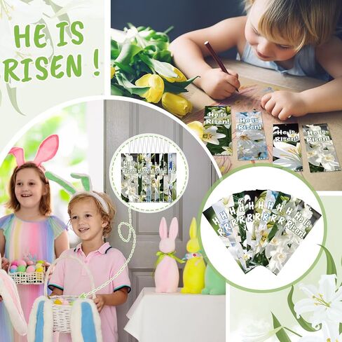 500 قطعة من الإشارات المرجعية لعيد الفصح للأطفال بالجملة He is Risen الأبيض زنبق عيد الفصح الديني آية الكتاب المقدس لوقا 24: 6-7 إشارات عيد الفصح المرجعية لمطبوعات الكنيسة لدراسات الكتاب المقدس وأحداث الكنيسة وهدايا عيد الفصح in Kuwait