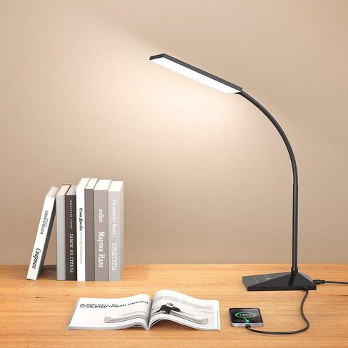 مصباح مكتبي LED بمشبك من Vansuny مع ضوء LED للعناية بالعين ومشبك معدني، 11 مستوى سطوع و3 أوضاع ألوان، الطاقة عن طريق منفذ USB 5 وات ضوء قراءة مرن للمنزل والمكتب (5 وات، أسود) in Saudi Arabia
