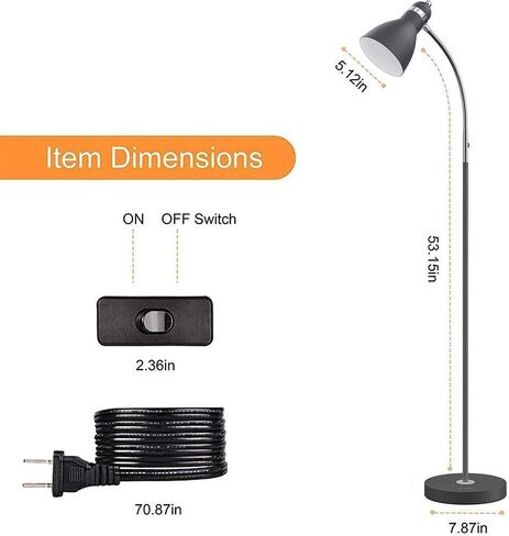 LEPOWER Floor Lamp, Metal Standing Lamp with Adjustable Gooseneck, Heavy Metal Base, Reading Pole Lamp for Office, Black Floor Lamps for Bedroom, Living Room in Kuwait