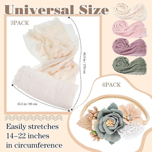 4 Sets Baby Photoshoot Props Wrap Kit Including 4 Pcs 35.5 x 67 in Newborn Photography Wraps 6 Pcs Flower Nylon Headband Pearl Newborn Girl Photoshoot Outfits Baby Floral Headband for Boy Girl in Saudi Arabia