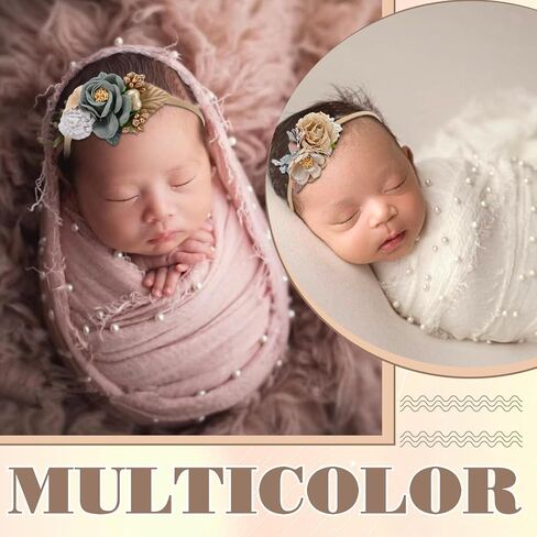 4 Sets Baby Photoshoot Props Wrap Kit Including 4 Pcs 35.5 x 67 in Newborn Photography Wraps 6 Pcs Flower Nylon Headband Pearl Newborn Girl Photoshoot Outfits Baby Floral Headband for Boy Girl in Saudi Arabia
