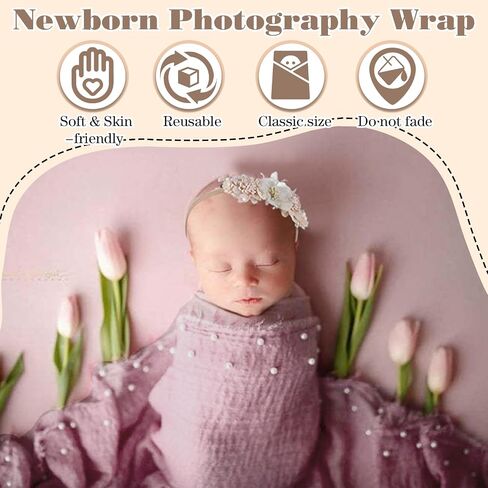 4 Sets Baby Photoshoot Props Wrap Kit Including 4 Pcs 35.5 x 67 in Newborn Photography Wraps 6 Pcs Flower Nylon Headband Pearl Newborn Girl Photoshoot Outfits Baby Floral Headband for Boy Girl in Saudi Arabia