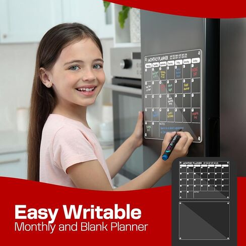 تقويم شهري وأسبوعي مغناطيسي من الأكريليك للثلاجة 32 قطعة - حزمة مخطط وجبات مقاس 16 بوصة × 12 بوصة مع علامات نابضة بالحياة - لوحة مسح جافة شفافة قابلة لإعادة الاستخدام للثلاجة in Kuwait