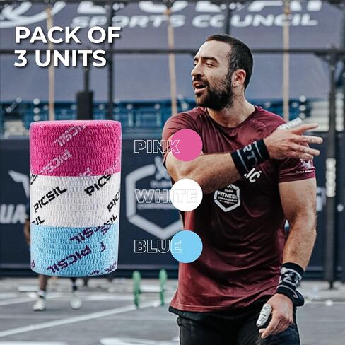 PiICSIL Tape, Elastic Sports Tape, Bandage to Protect Fingers, Bandage for Crosstraining, Gym, Weightlifting, Calisthenics, Sweat and Water, Pack of 3 in Kuwait