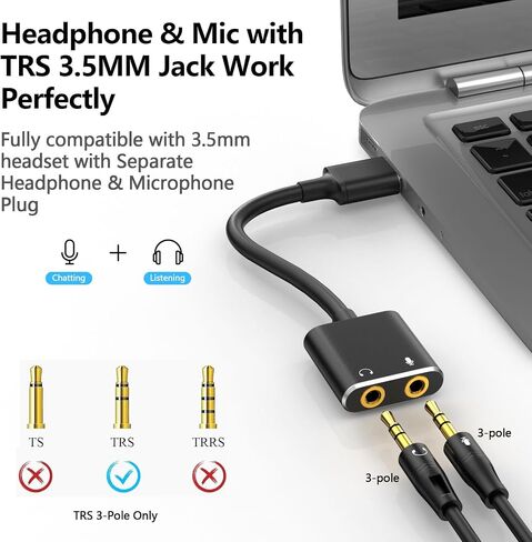 محول بطاقة الصوت ASKUBSKU USB إلى مقبس الصوت مع سماعة رأس TRS مزدوجة 3 أقطاب 3.5 مم مع ميكروفون USB إلى Aux 3.5 مم محول صوت خارجي لأجهزة Windows Mac Linux وأجهزة الكمبيوتر المحمولة وأجهزة الكمبيوتر المكتبية وسماعات PS5 in Saudi Arabia
