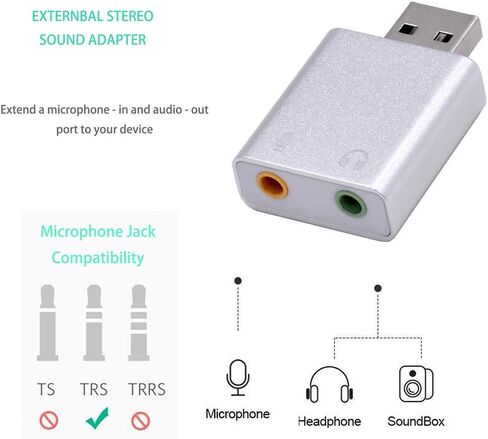 محول صوت ستيريو خارجي من USB إلى الصوت مع مقبس سماعة رأس وميكروفون مقاس 3.5 ملم (عبوتان) لجهاز صوت USB، ويندوز، ماك، لينكس، الكمبيوتر الشخصي، أجهزة الكمبيوتر المحمولة، أجهزة الكمبيوتر المكتبية، PS4. (سبج وميثريل) in Saudi Arabia