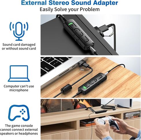 USB C/USB Virtual 7.1 Surround Sound to 3.5mm Jack Audio Adapter External Sound Card, Plug Play USB C Adapter for Google Pixel 7A 7 Pro 6 Samsung S23 S22 S20 iPad Pro PC Gaming Headset PS4 Laptop Mac in Saudi Arabia