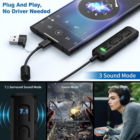 USB C/USB Virtual 7.1 Surround Sound to 3.5mm Jack Audio Adapter External Sound Card, Plug Play USB C Adapter for Google Pixel 7A 7 Pro 6 Samsung S23 S22 S20 iPad Pro PC Gaming Headset PS4 Laptop Mac in Saudi Arabia