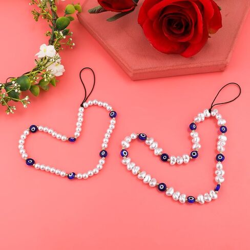 LUTER 2pcs Beaded Phone Charms, Round Special-shaped Evil Eye Beaded Lanyard Handmade Anti-lost Phone Wrist Strap Cute Keychain Phone Chain Evil Eye Phone Charm for Men Women Couple in Saudi Arabia