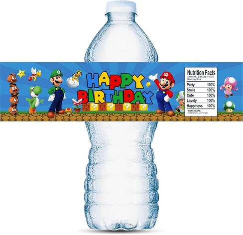 30PCS Water Bottle Labels for Super Bros Party Supplies,Super Bros Stickers Decorations Super Bros Party Decoration in Kuwait