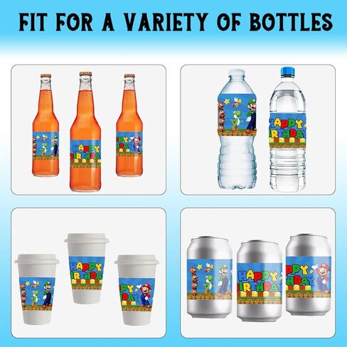 30PCS Water Bottle Labels for Super Bros Party Supplies,Super Bros Stickers Decorations Super Bros Party Decoration in Kuwait