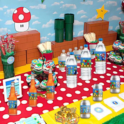 30PCS Water Bottle Labels for Super Bros Party Supplies,Super Bros Stickers Decorations Super Bros Party Decoration in Kuwait